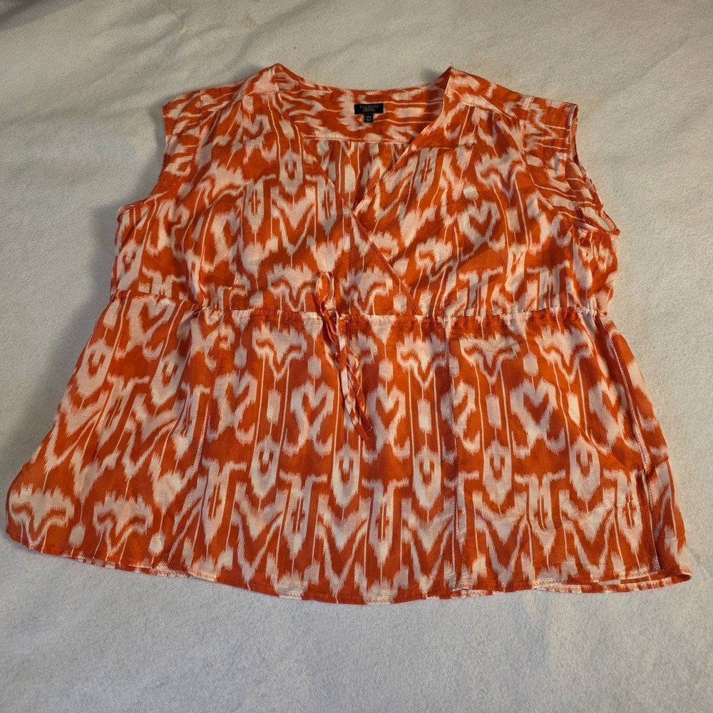 Talbots Woman‎ Petites Coral Ikat Cotton Silk Sleeveless Blouse Top 20W Petite